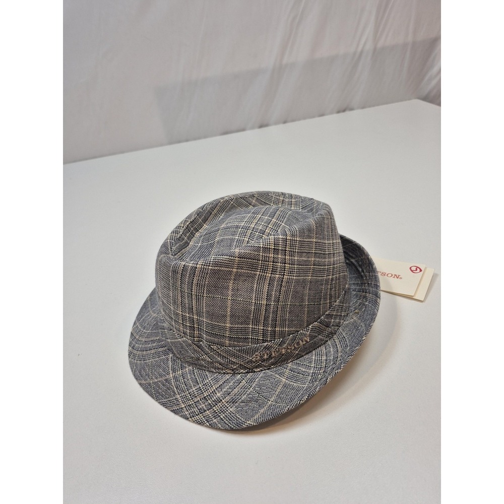 Stetson Fedora Hat Trilby Mens L Gray Plaid Wool Linen Tweed Lined Casual Italy